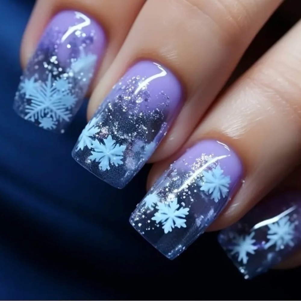 Purple Snowflake Fake Press On Nails NWT